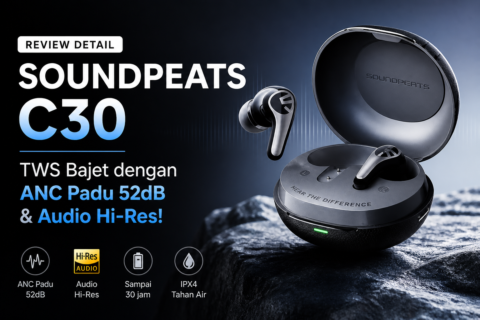 Review Detail Soundpeats C30: TWS Bajet dengan ANC Padu 52dB & Audio Hi-Res!