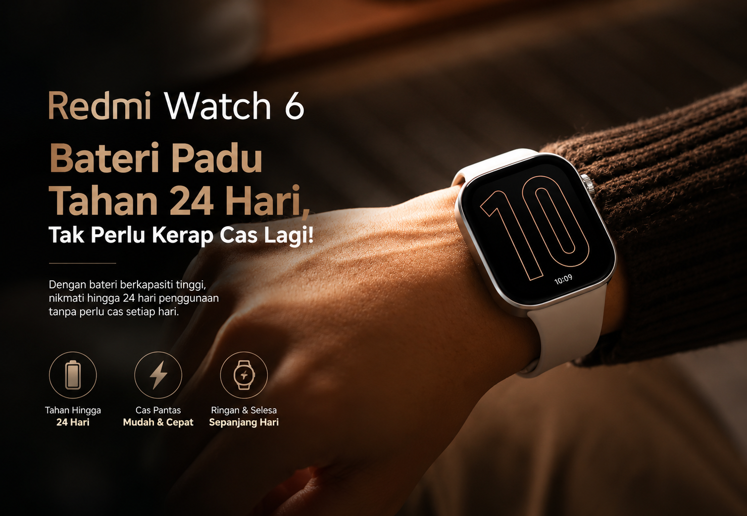 Redmi Watch 6: Bateri Padu Tahan 24 Hari, Tak Perlu Kerap Cas Lagi!