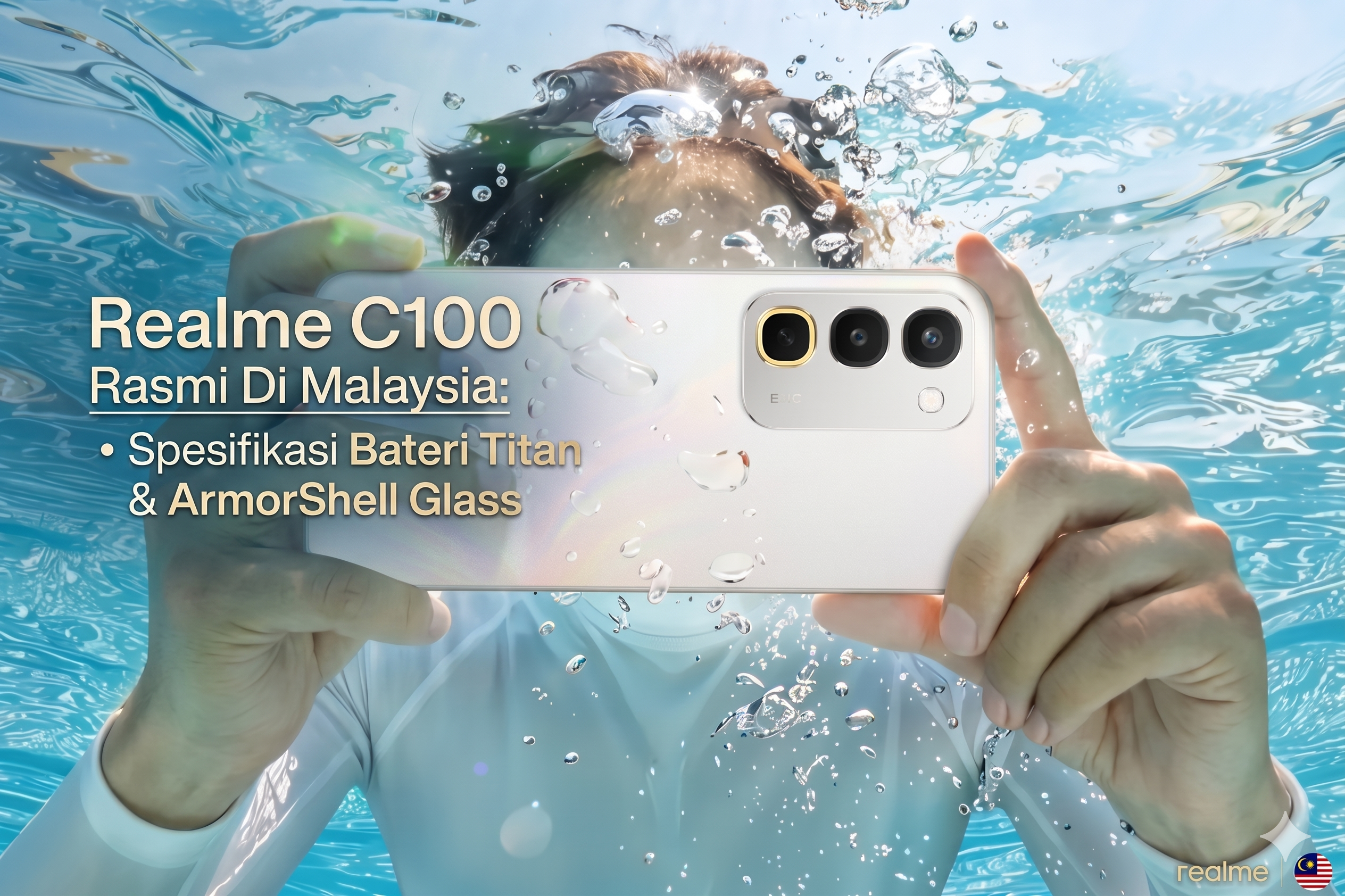 Realme C100 Rasmi Di Malaysia: Spesifikasi Bateri Titan & ArmorShell Glass