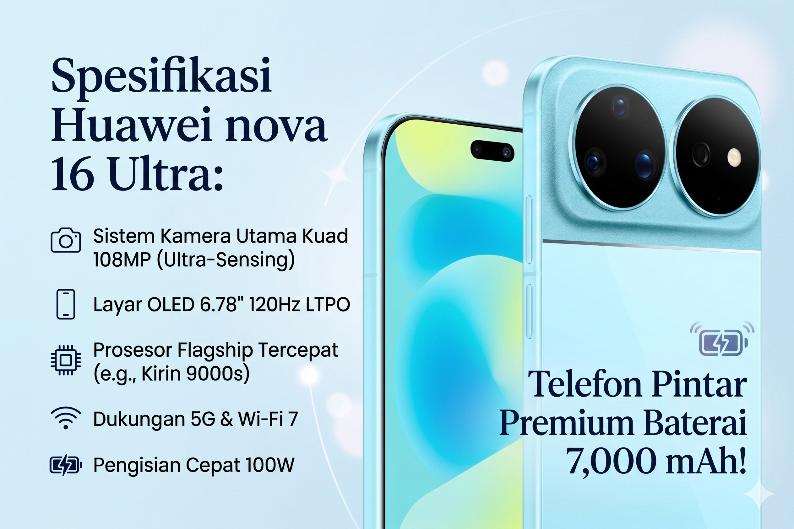 Spesifikasi Huawei nova 16 Ultra: Telefon Pintar Premium Baterai 7,000 mAh!